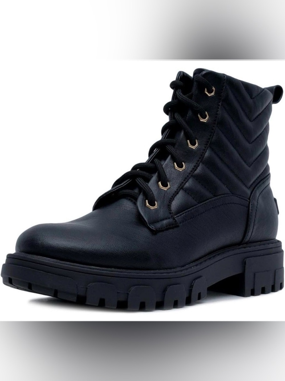 Nautica Black Quilted Combat Boots Lug Sole Lace Up Ankle Booties Size 7.5